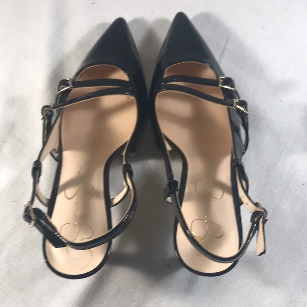 Jessica Simpson Fausey Black Pointy Toe Patent Leather Women's Slingback Heels